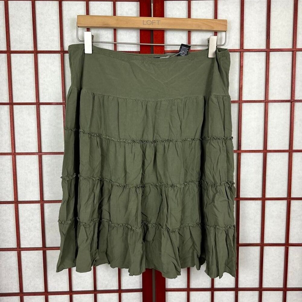 Y2K Fairycore Green Ruffle Tiered Knee Length Skirt medium